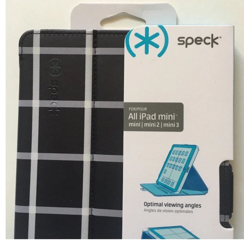 Speck StyleFolio iPad mini 1 2 3‎ Case Black White Grid Plaid Stand 71981-5214
